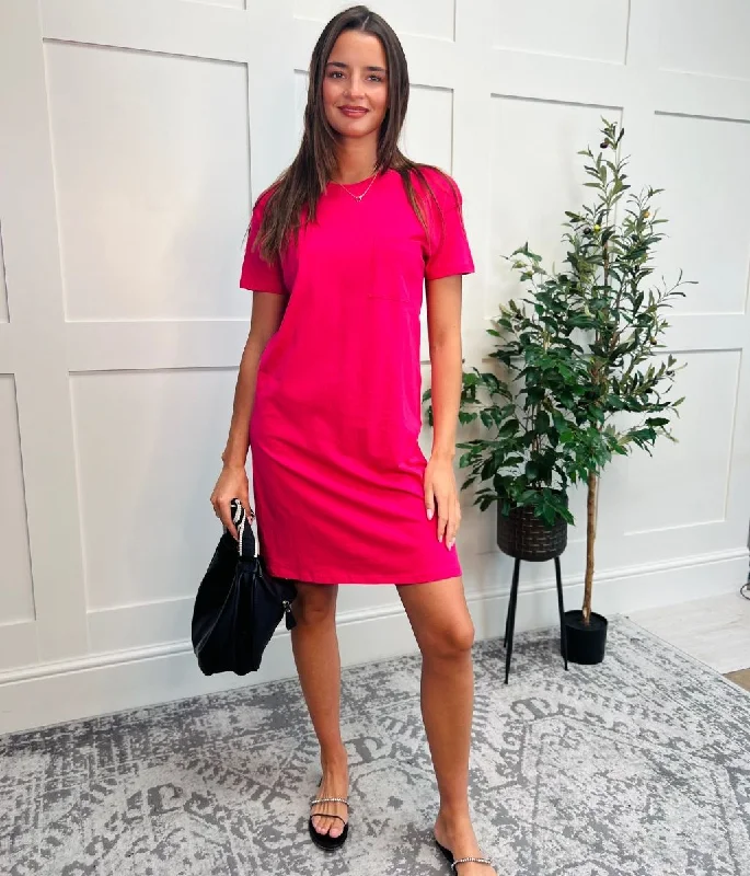 Pink Single Pocket Mini T Shirt Dress