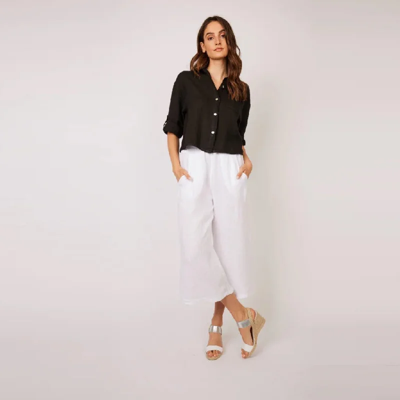 Cropped Linen Blouse (Black)