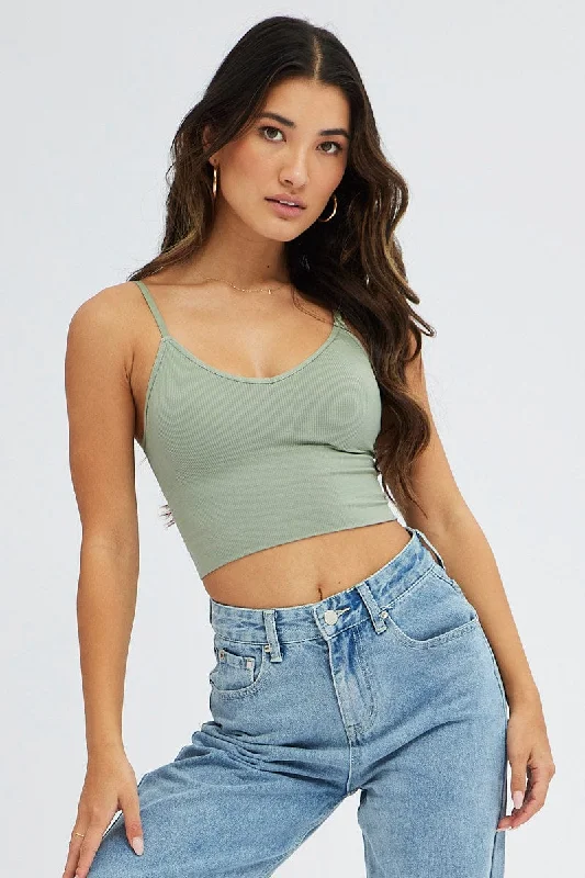 Green Crop Singlet Top Seamless