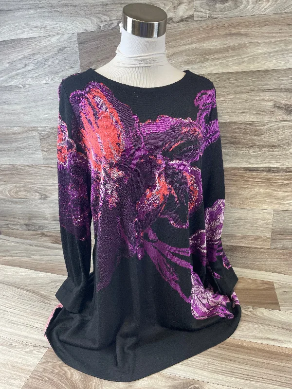 Top 3/4 Sleeve By Chicos In Black & Purple, Size: L